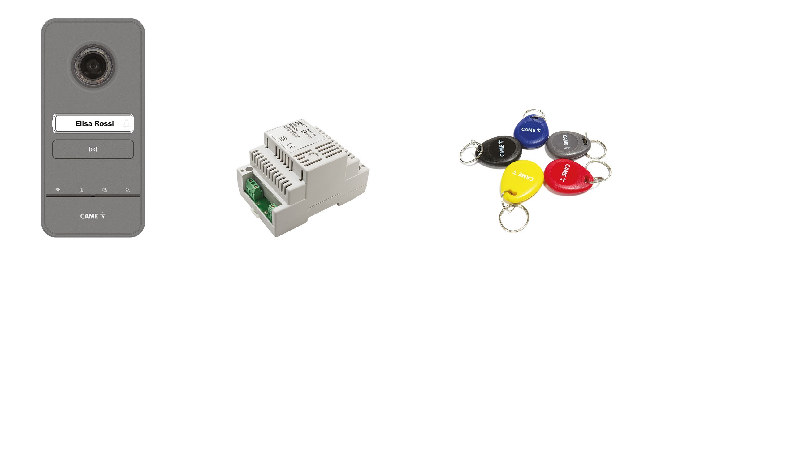 BPT - Kit base videocitofonico espandibile fino a 4 derivati interni con posto esterno LHS V/01 PLUS, 5 portachiavi di prossimità e alimentatore VAS/101.