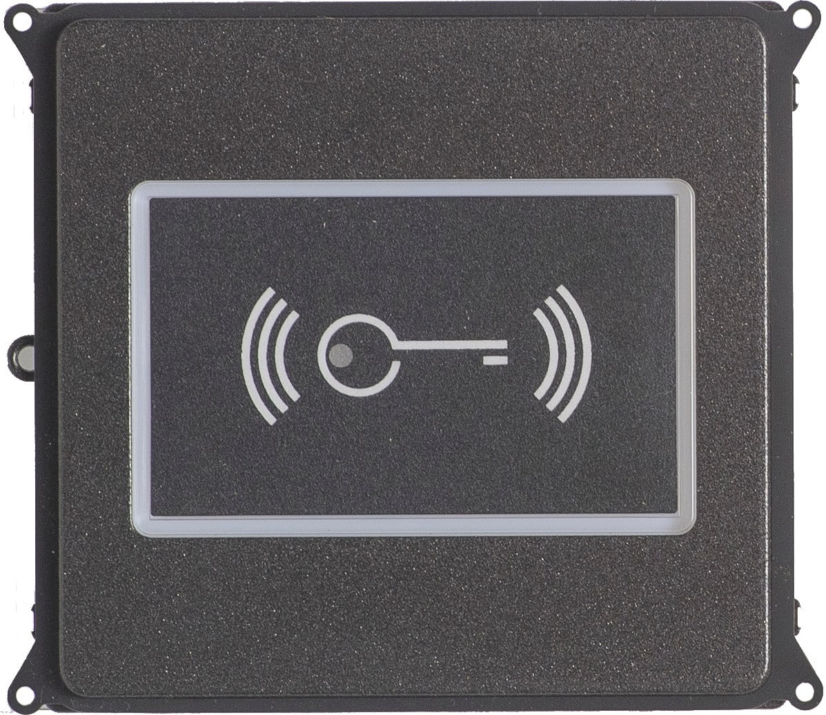 BPT - Completo di supporto in policarbonato, da abbinare a modulo MTMRFID o MTMMI. Grado di protezione IK09 e IP54. MTMFRFIDVR-FRONTALE RFID-INFO VR.