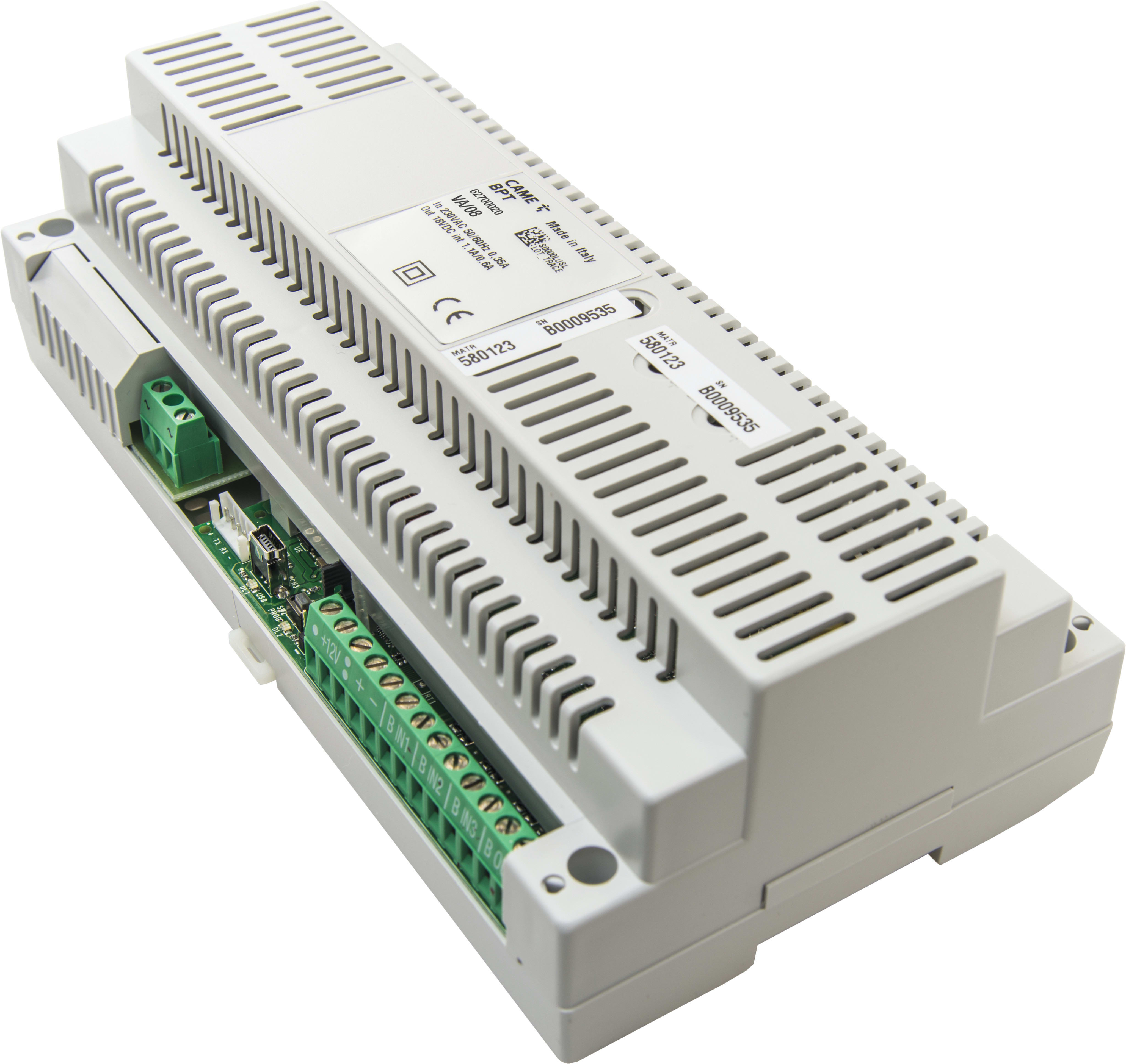 BPT - Contenitore plastico per quadri elettrici 12 moduli DIN basso. Scheda gestione posti esterni e montante videocitofonica. Alimentatore 230V.
