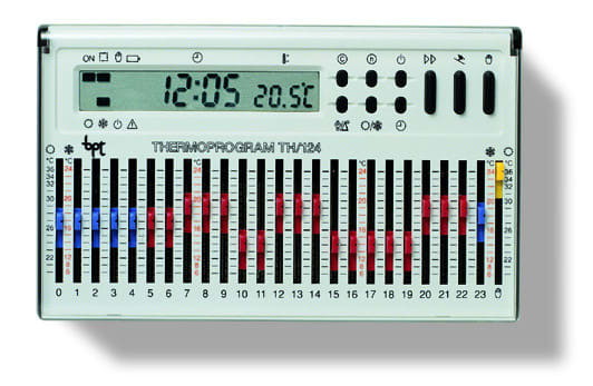 BPT - Cronotermostato digitale a cursori giornaliero, a parete, colore bianco, alimentazione a batterie 3x1,5V (AA) TH/124.01 BB-TERMOPROGRAMMAT.