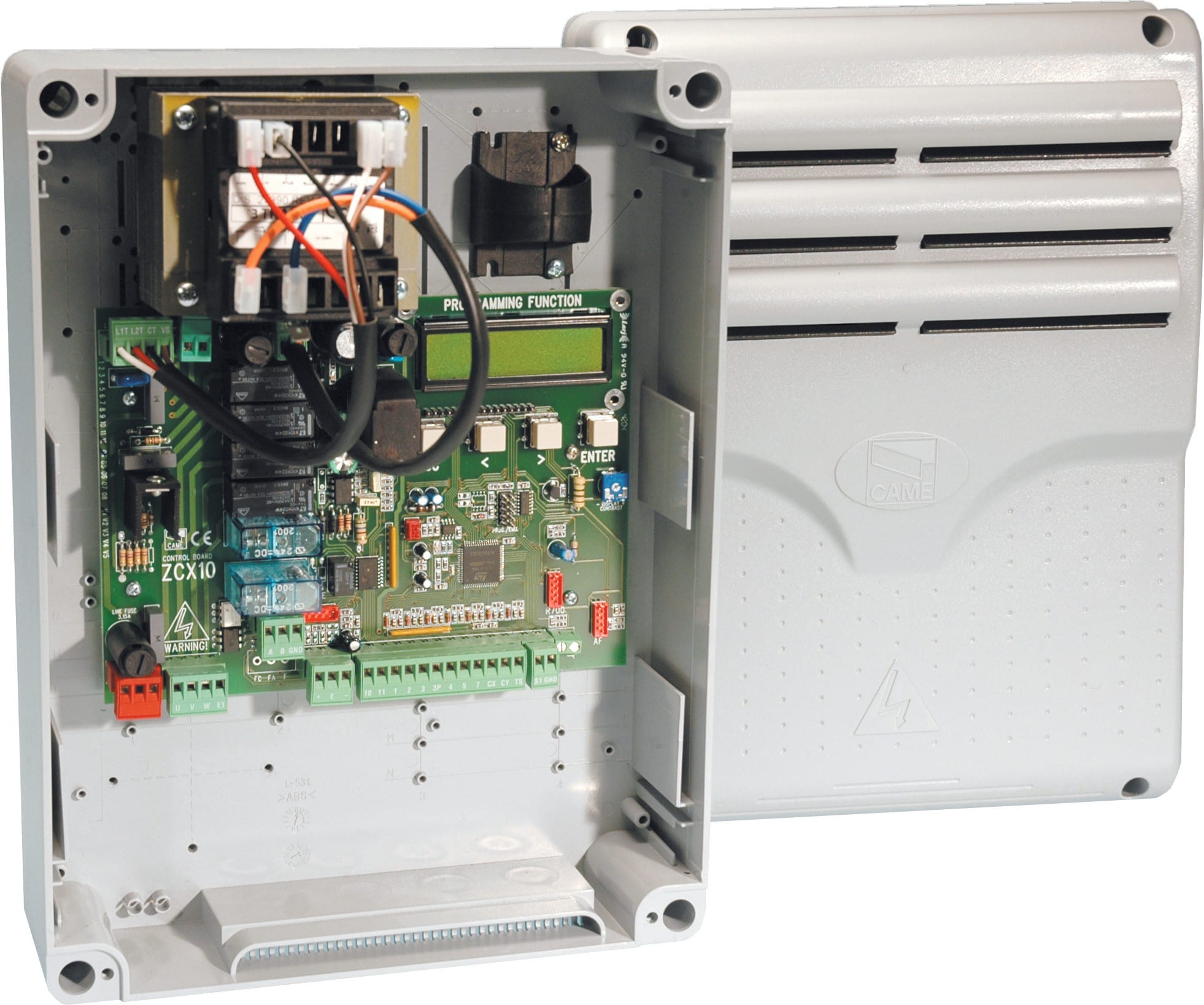 CAME - Quadro comando per cancelli a due ante battenti con decodifica radio incorporata 230 V AC.