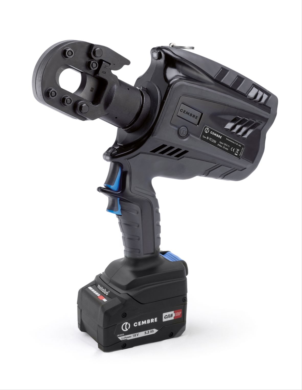 CEMBRE - Utensile tranciafuni oleodinamico a batteria, a pistola, per conduttori e funi in rame, alluminio, aldrey, acciaio e alluminio-acciaio con diametro massimo 25mm.