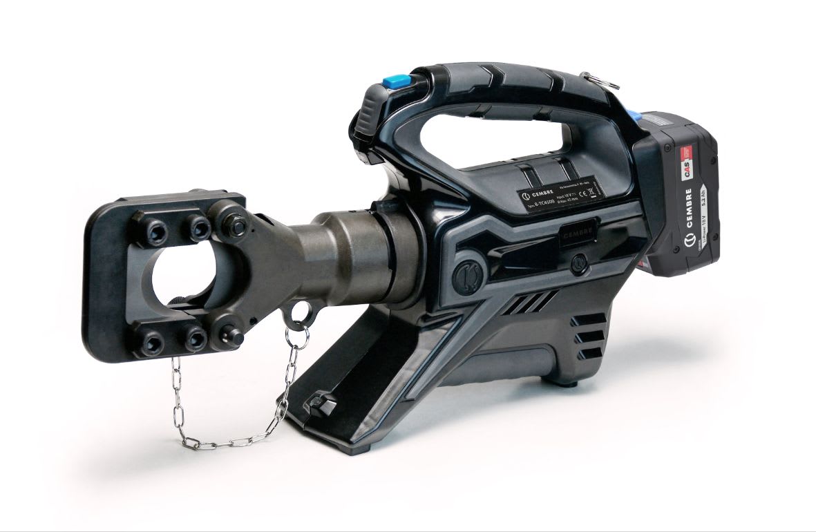 CEMBRE - Utensile tranciafuni a batteria, pistola, per conduttori e funi in Cu, Al, ALDREY, acciaio e alluminio-acciaio con Ø max 45mm.