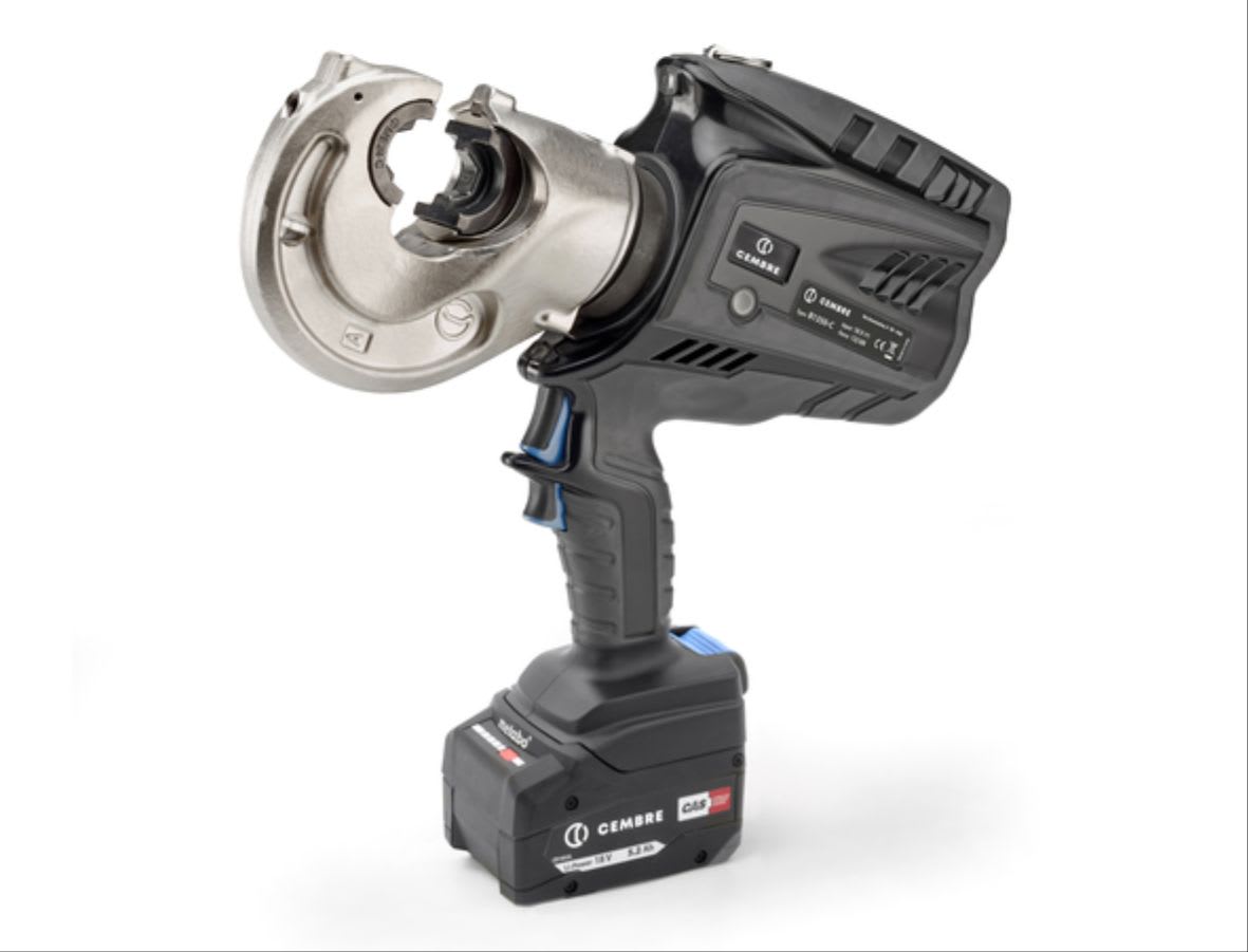 CEMBRE - Utensile oleodinamico a batteria per la compressione, da 132kN, a pistola, con testa a C aperta, per connettori elettrici fino a 400 mmq.