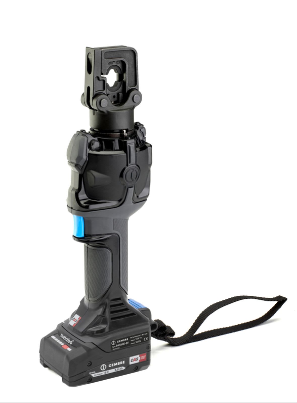 CEMBRE - Utensile oleodinamico a batteria per la compressione da 50kN, bi-lineare, con testa chiusa apribile, per connettori elettrici fino a 150 mmq.