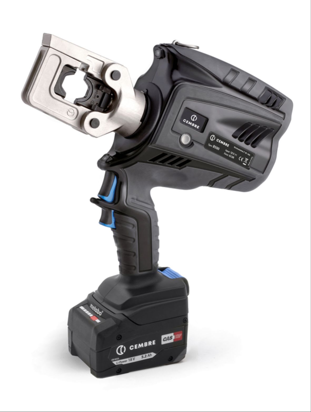 CEMBRE - Utensile oleodinamico a batteria da 18.0 V x240 per la compressione, da 63kN, a pistola, con testa chiusa apribile, per connettori elettrici fino a 300 mmq.