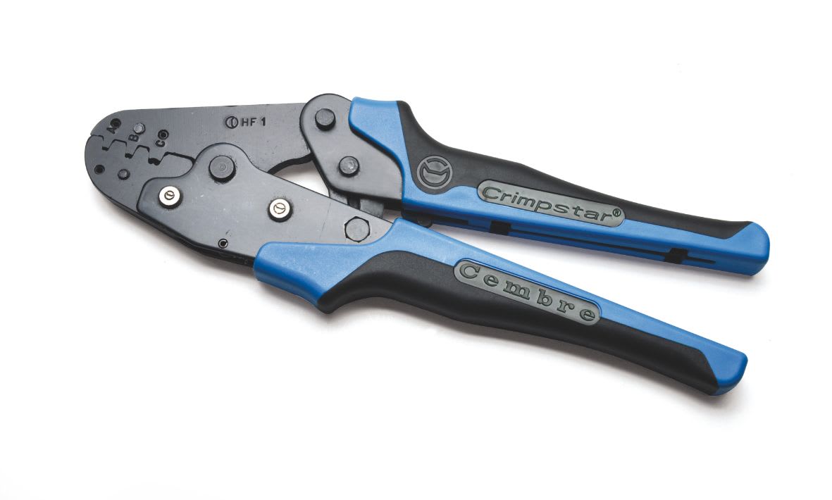 CEMBRE - Pinza per capicorda in ottone sez. 0,5-4mmq, utensile meccanico per la compressione della serie Crimpstar per capicorda non isolati in ottone da 0,5 a 4 mmq con colletto aperto.