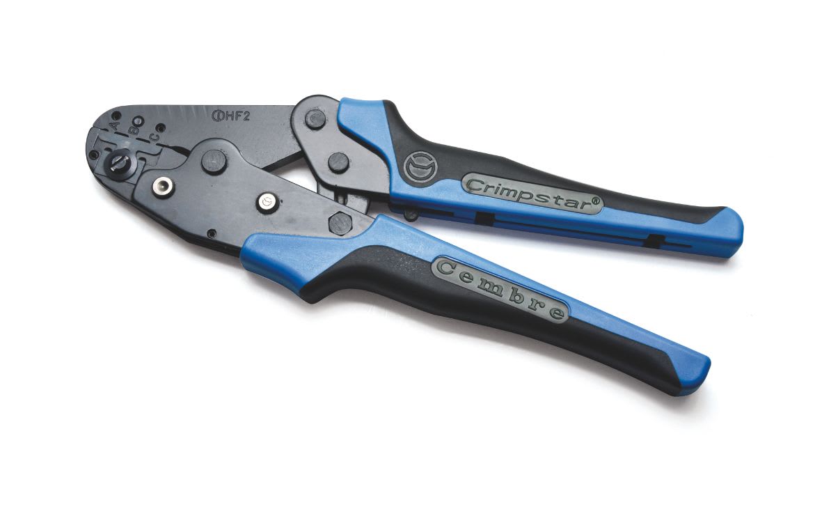 CEMBRE - Pinza per capicorda in ottone sez. 0,08-1,3 mmq, utensile meccanico per la compressione serie Crimpstar con colletto aperto da 0,08 a 1,3 mmq. HF2