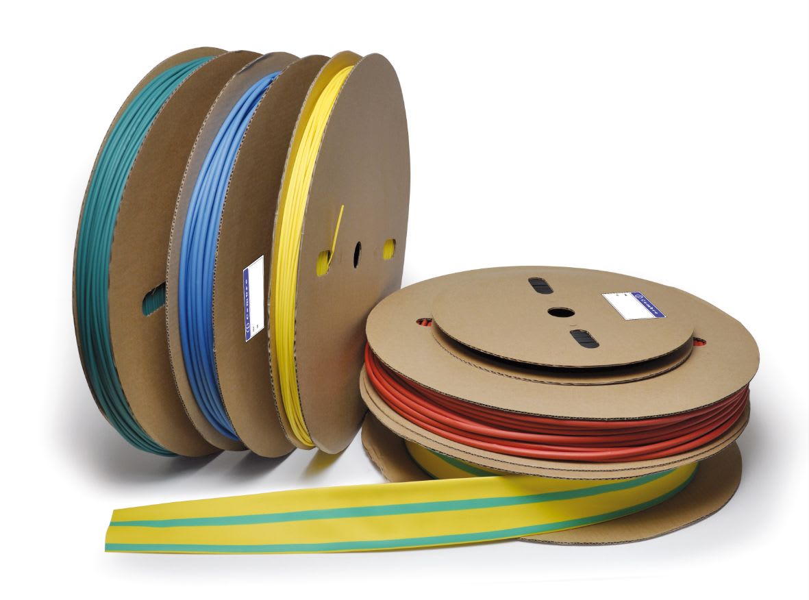 CEMBRE - Bobina termorestringente Termocoil, in poliolefina, restringimento 2:1, bobina 25m, Ø int. 50mm pre restr., Ø int. 25mm post restr., marrone.