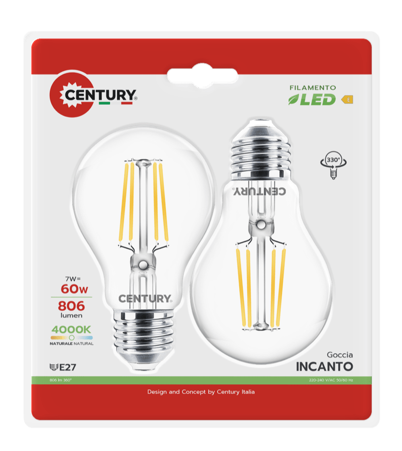 CENTURY - FIL. LED INCANTO GOCCIA CHIARA A60 ING3-082740BL2