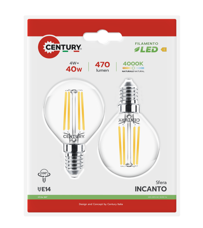 CENTURY - FIL. LED INCANTO SFERA CHIARA INH1G-041440BL2