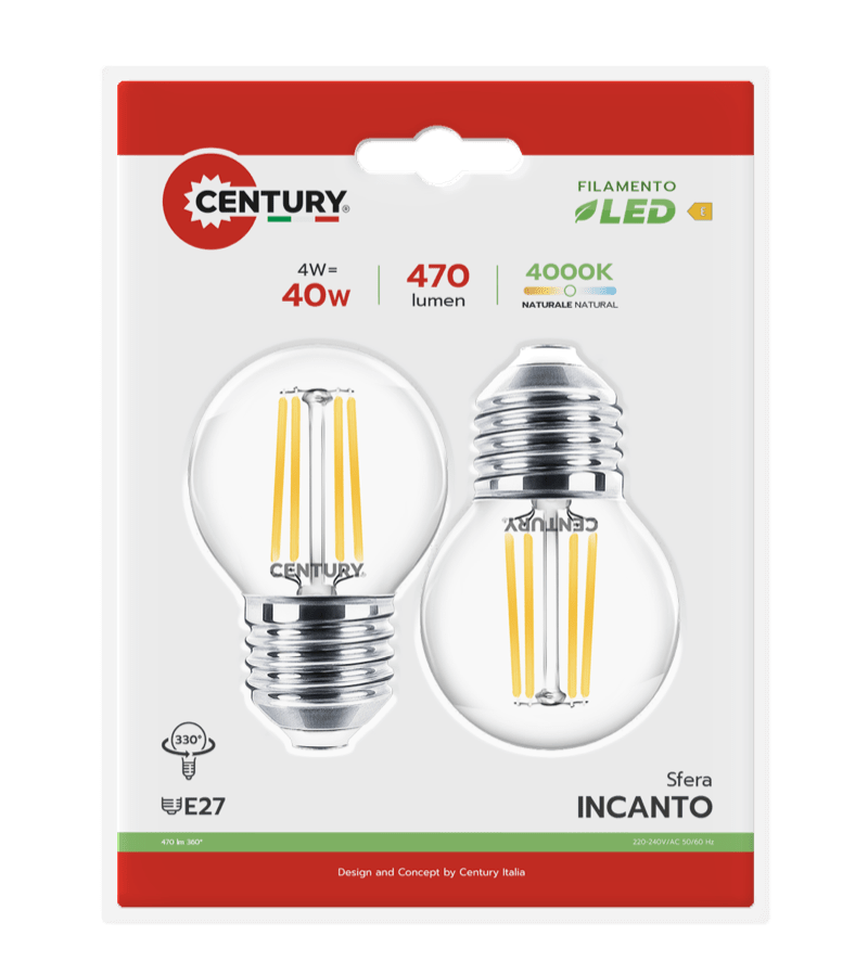 CENTURY - FIL. LED INCANTO SFERA CHIARA INH1G-042740BL2