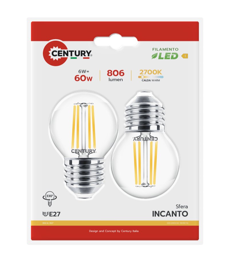 CENTURY - FIL. LED INCANTO SFERA CHIARA INH1G-062727BL2