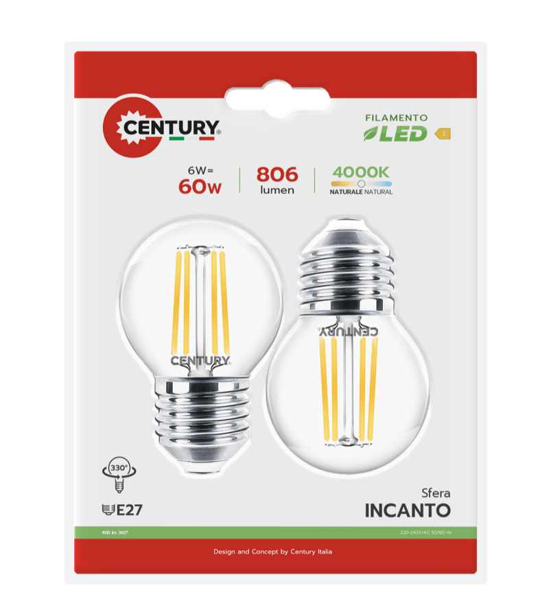 CENTURY - FIL. LED INCANTO SFERA CHIARA INH1G-062740BL2