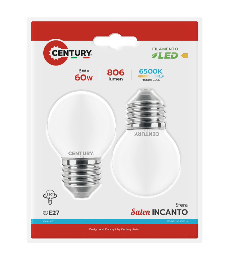CENTURY - FIL. LED INCANTO SATEN SFERA INSH1G-062760BL2