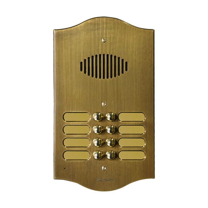COMELIT - Serie Roma - Pulsantiera audio 1 pulsante, ottone PVD bronzato 3mm, per gruppo Ikall, portalampada