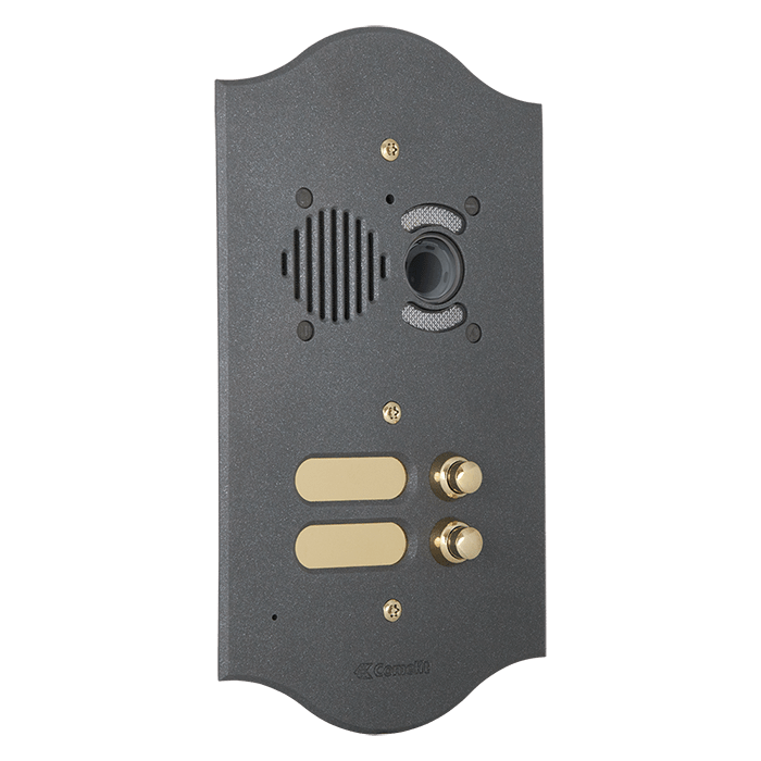 COMELIT - Serie Roma - Pulsantiera audio/video 1 pulsante, ottone PVD antracite 3mm, per gruppo Ikall, portalampada