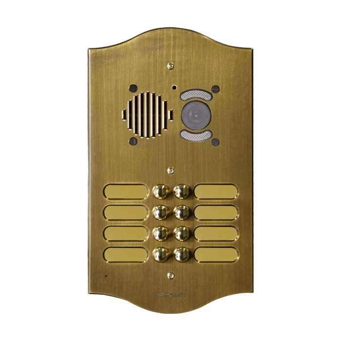 COMELIT - Serie Roma - Pulsantiera audio/video 1 pulsante, ottone PVD bronzato 3mm, per gruppo Ikall, portalampada