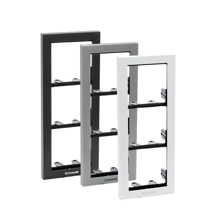 COMELIT - Serie Ikall - Telaio da parete 3 moduli, alluminio pressofuso antracite, 125x305x37.5mm
