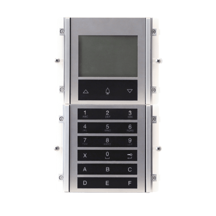 COMELIT - Serie Ikall Metal - Modulo chiamata digitale, sistemi Simplebus 2 e ViP, display LCD, tastiera 21 pulsanti, 3500 nomi