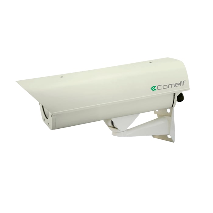 COMELIT - Custodia stagna esterno/interno con tettuccio parasole, riscaldamento termostatato, 230V, contenitore ABS e alluminio, IP66, staffa e snodo inclusi
