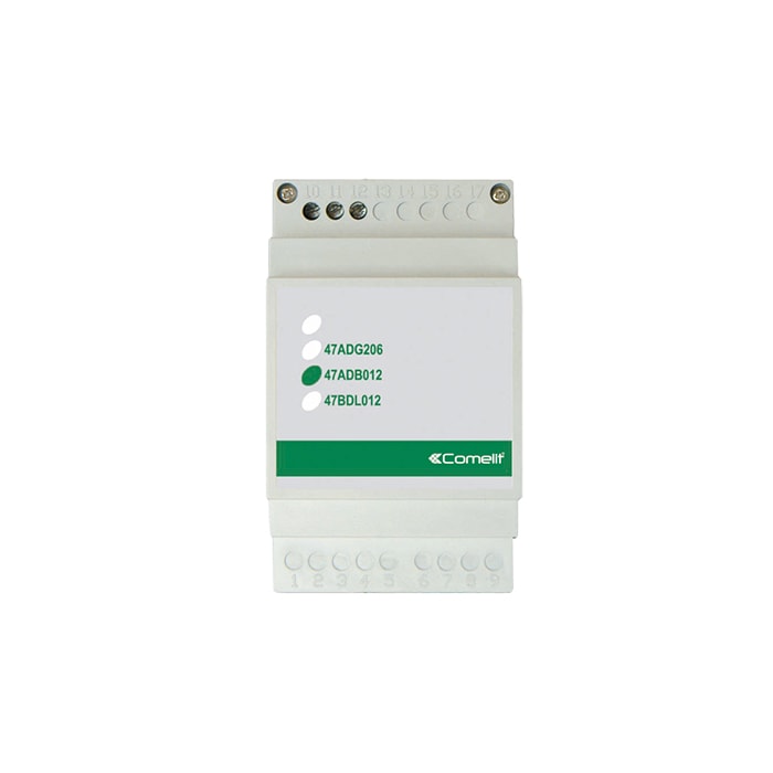 COMELIT - Alimentatore 230VAC/12VDC per ricarica batterie litio 47BDL012, montaggio DIN 3 moduli