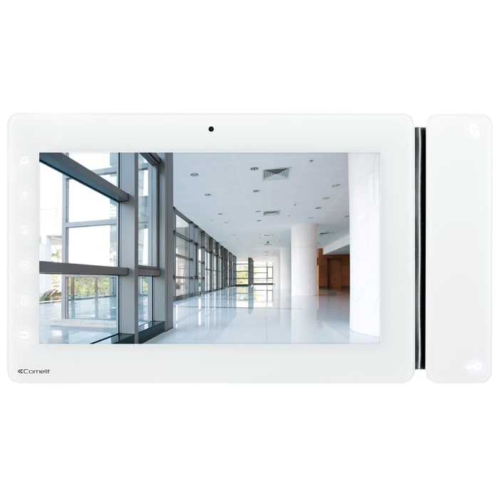 COMELIT - Serie Maxi - Monitor 7"/16:9 touch screen vivavoce a colori, sistema ViP, touch sensitive, induzione magnetica, slot SD card, finitura bianca