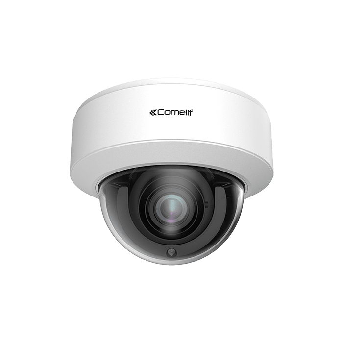 COMELIT - Serie Advance - Telecamera IP vandaldome 4MP, varifocale 2.8-12mm, LED IR 50m, IK10, microfono, slot SD, IP67, 12V e PoE, ONVIF