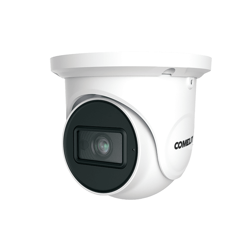 COMELIT - Serie Next - Telecamera IP turret 8MP, ottica fissa 2.8mm, LED IR 30m, funzioni analisi video, slot SD, microfono, alluminio IP67, 12V e PoE, ONVIF