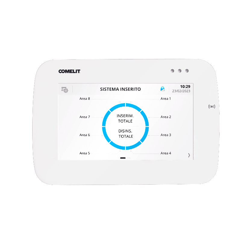 COMELIT - Serie Vedo - Tastiera touch 5" bianca con RFID, 1 ingresso/uscita, RS485, 125x85mm