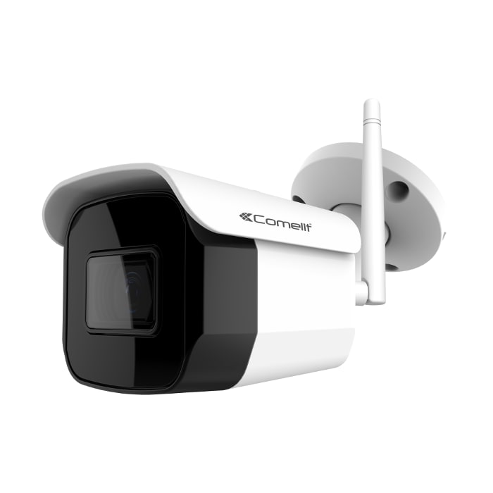 COMELIT - Serie Smart - Telecamera IP Wi-Fi bullet a colori Full HD 1080p, ottica fissa 3.6mm, Smart IR 30m, contenitore waterproof IP66, alimentatore incluso