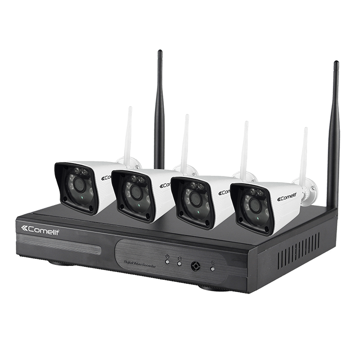 COMELIT - Kit Wi-Fi videosorveglianza, NVR WINVR040A + 4 telecamere WICAM010A, HDD 1TB, alimentatori inclusi, portata 50m interno/250m esterno