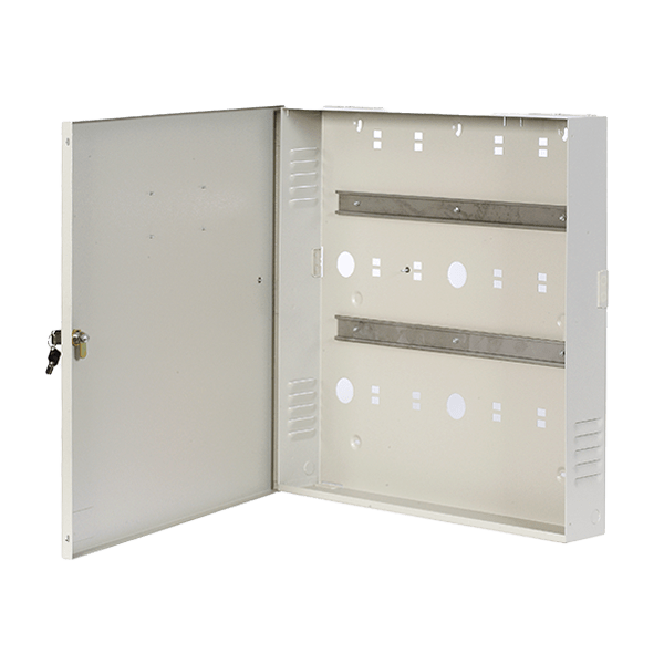 COMELIT - Box metallico 4 unità con guida DIN, serratura, spazio 2 batterie backup