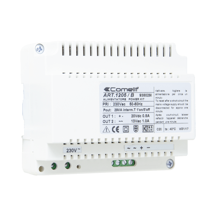 COMELIT - Alimentatore doppia uscita 12VAC-20VDC, posto esterno/monitor, ingresso 230VAC