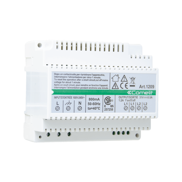 COMELIT - Alimentatore kit video SB2, 110-240VAC/33VDC, protezioni integrate, 6 moduli DIN 1209