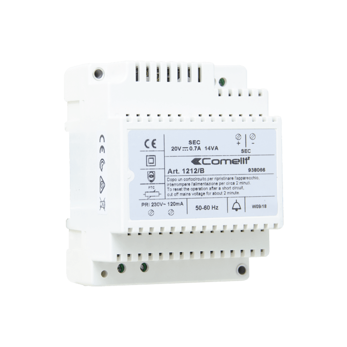 COMELIT - Alimentatore 230VAC/20VDC 14VA, protezione PTC, 4 moduli DIN 1212/B