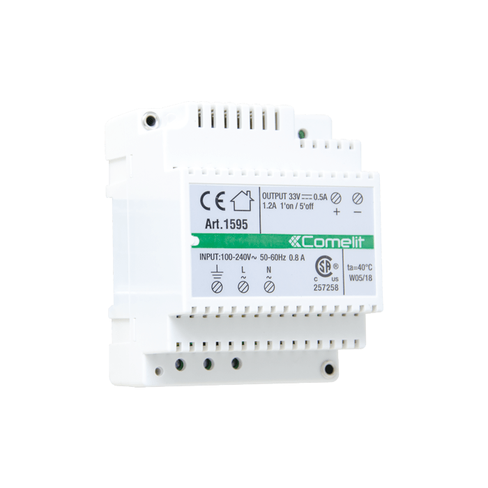 COMELIT - Alimentatore 100-240VAC/33VDC, 500mA continui 1.2A spunto, pulsantiere esterne, 4 moduli DIN 1595