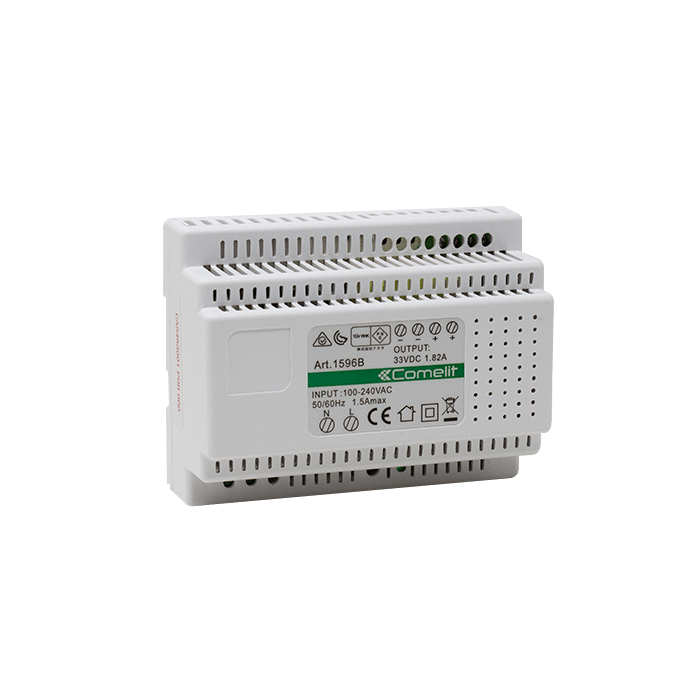 COMELIT - Alimentatore 110-240VAC/33VDC 1.8A, sistema ViP, protezioni integrate, 7 moduli DIN, PSE 1596B