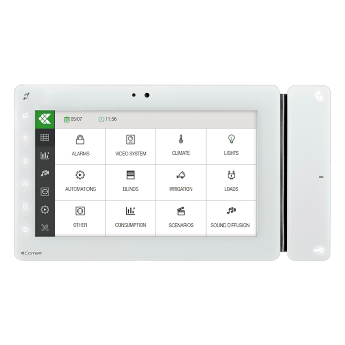 COMELIT - Serie Maxi Manager - Supervisore 7" touch bianco, sistema ViP, PoE, RFID, gestione completa domotica