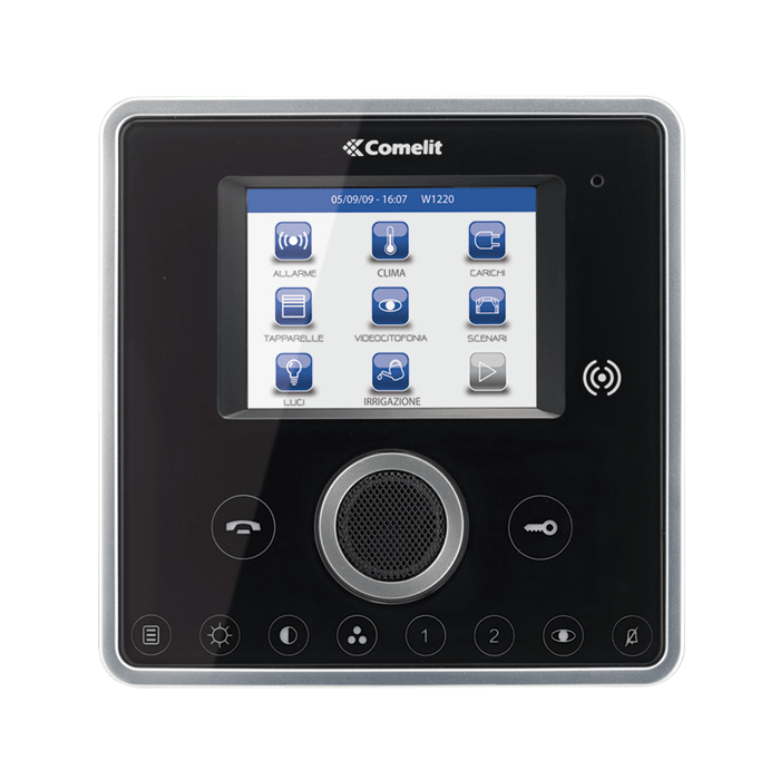 COMELIT - Serie Planux Manager - Touch screen 3.5" supervisore nero, videocitofonia Simplebus TOP integrata, gestione domotica