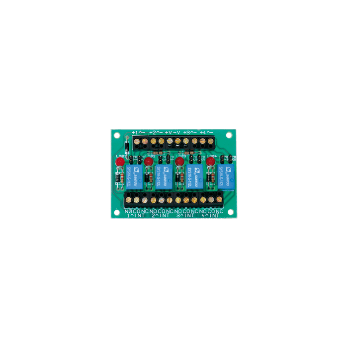 COMELIT - Scheda 4 relè basso assorbimento, 12VDC 23mA cad., contatti 1A scambio libero NC/NO, 77x55x20mm