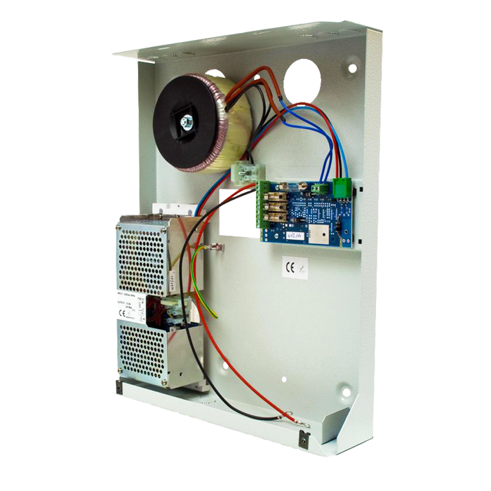 COMELIT - Alimentatore per barriere in cassetta metallica, 220VAC/13.8VDC 2.5A + 24VAC 300VA, batteria 18Ah max 30008534