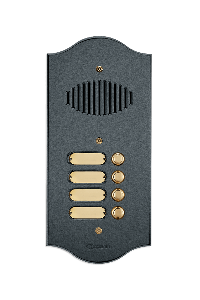 COMELIT - Serie Roma - Pulsantiera audio 8 pulsanti 2 file, ottone PVD antracite 3mm, per gruppo Ikall, portalampade