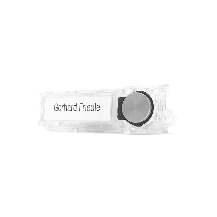 COMELIT - Pulsante analogico con cartellino, contatto pulito 2.5A 24VDC, per placche metalliche 2.5mm