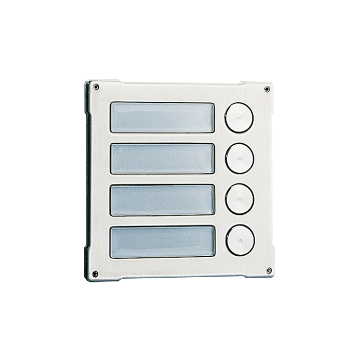 COMELIT - Serie Vandalcom - Modulo 4 pulsanti, doppia piastra acciaio inox 316 2,5mm, cartellini portanome retroilluminati