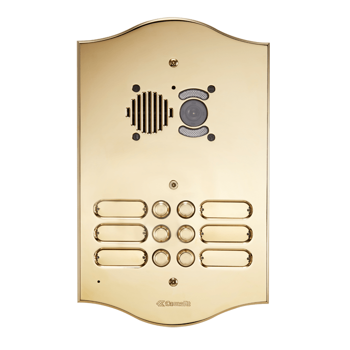 COMELIT - Serie Roma - Pulsantiera audio 14 pulsanti da incasso, ottone PVD 3mm, per gruppo Ikall, portalampada