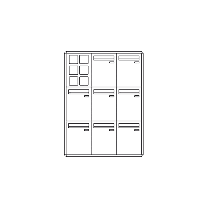 COMELIT - Casellario predisposto per pulsantiera Powercom/Ikall, 8 buche lettere verticali, apertura anteriore, dimensione 900x1200x124mm