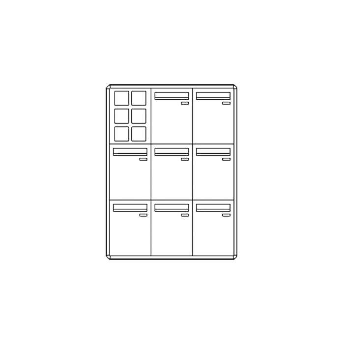COMELIT - Casellario predisposto per pulsantiera Powercom/Ikall, 8 buche lettere verticali, prelievo posteriore, piantana, 900x1600x124mm