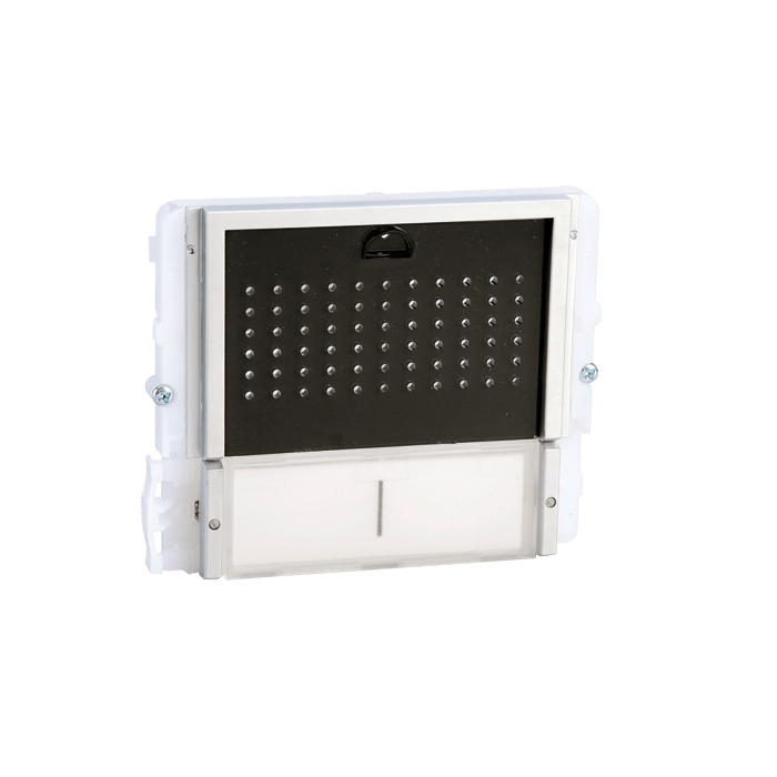 COMELIT - Serie Ikall - Modulo 2 pulsanti predisposto per unità audio, mascherina nera, cartellini portanome, illuminazione LED blu/bianco/spento