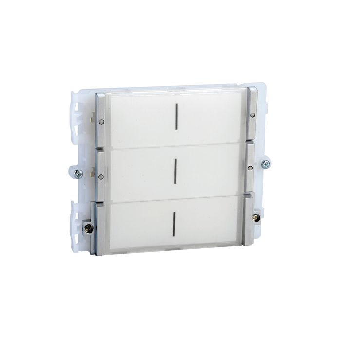 COMELIT - Serie Ikall - Modulo 4 pulsanti, sistema tradizionale, cartellini portanome, illuminazione LED blu/bianco/spento 33424